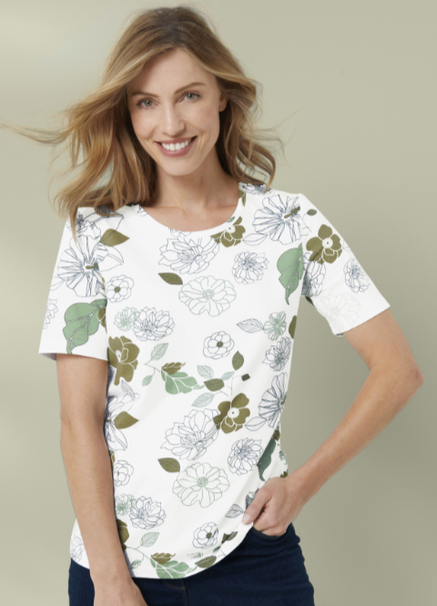 T-shirt Vintage Damart XL - Jaune Avec Broderie Fleur - Coton - Occasion Très Bon état (7/10)